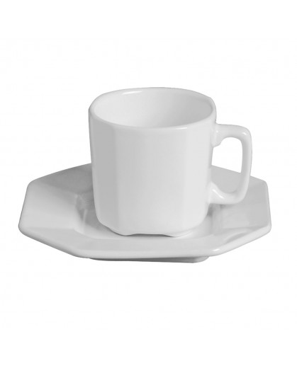 Conjunto de Xícaras de Chá com Pires Branco em Cerâmica Scalla Objeto 6pçs 8cm