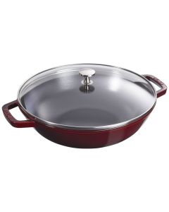 Frigideira Wok Redonda com Tampa de Vidro, 30 cm, Vermelho Granada, Ferro Fundido Staub 1